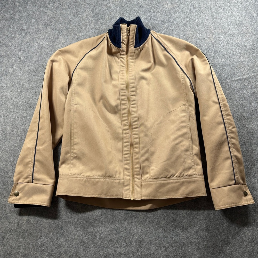 Vtg Jantzen Jacket Mens Small Tan Vintage 70s 80s Zip Up Mock Neck USA Flaw